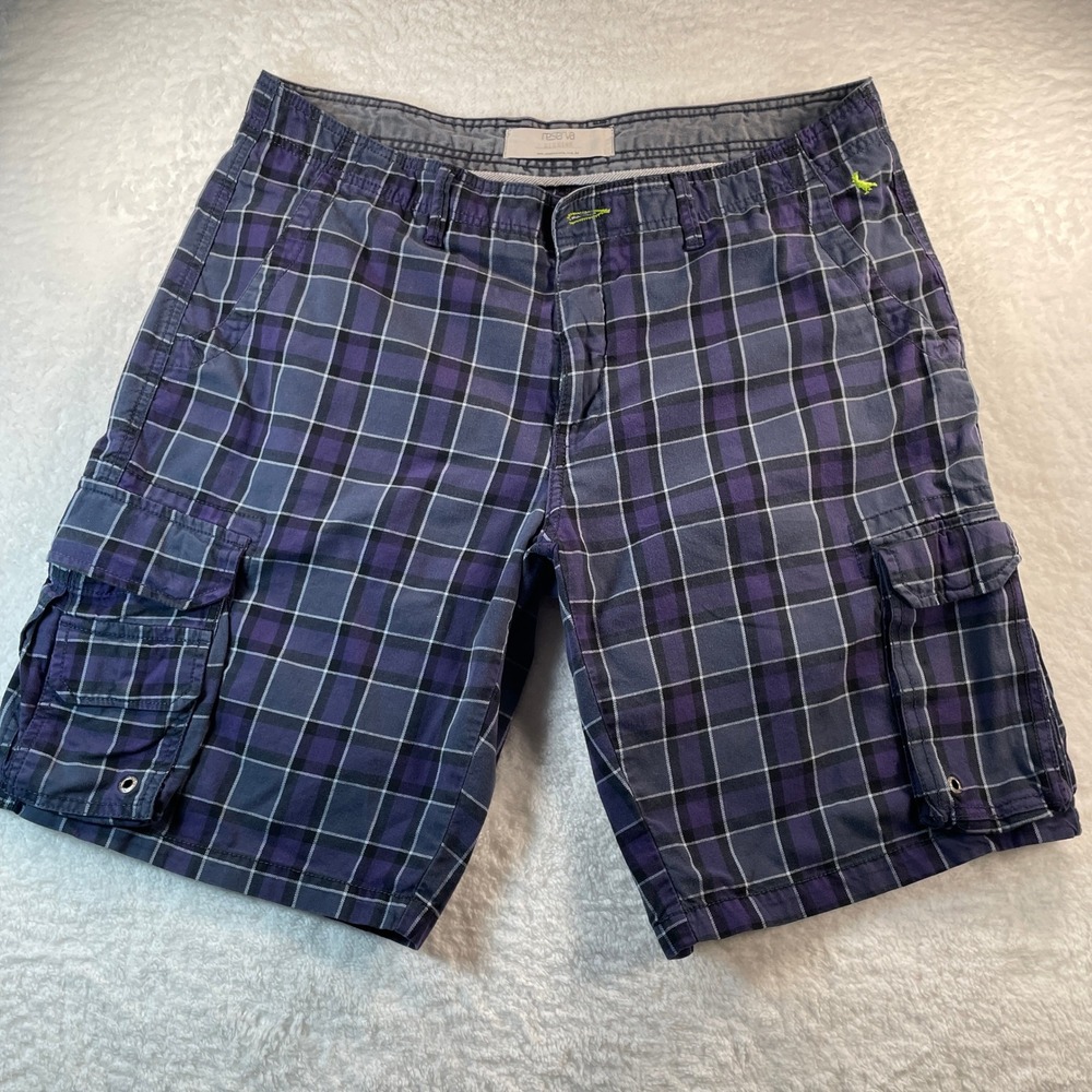 Y2K Grunge 90s Reserva Mens Plaid Shorts Purple Blue Checked Size 48 Skater Punk